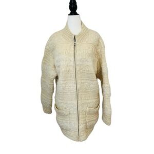 Vintage Jones New York Angora & Wool Cream Knit Women's Zip Shacket Size XL